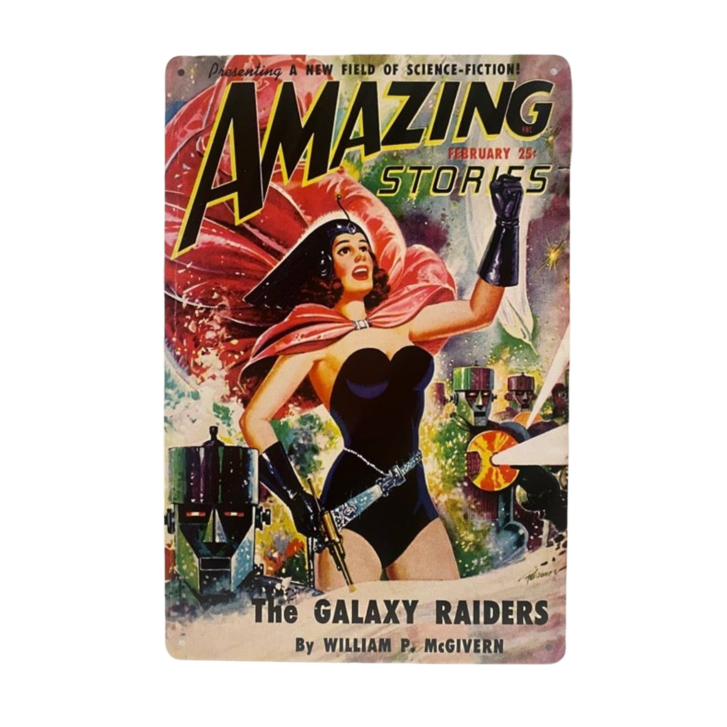 Amazing Stories Feb Comic Cover Metal Tin Sign 8"x12"