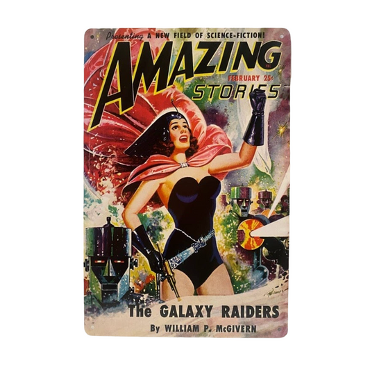 Amazing Stories Feb Comic Cover Metal Tin Sign 8"x12"