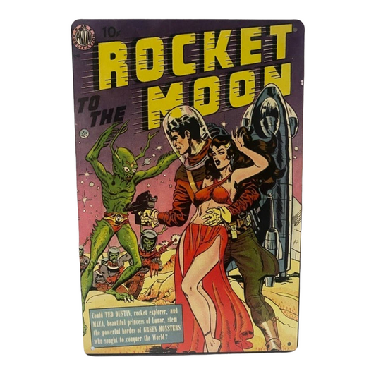 Rocket To The Moon Comic Cover Metal Tin Sign 8"x12"