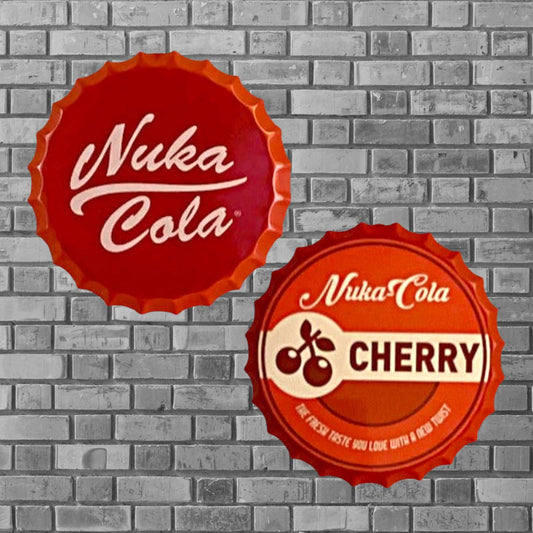 2 Piece 14” Fallout Nuka Cola & Nuka Cola Cherry Bottle Cap Metal Tin Signs