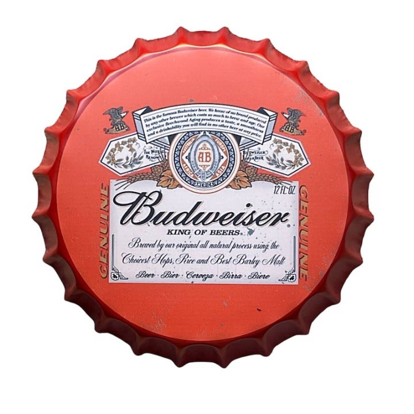 14” Budweiser Bottle Cap Metal Tin Sign