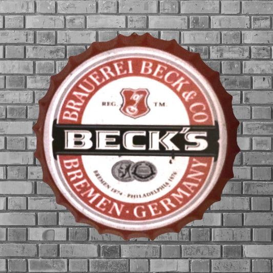 14” Becks Bottle Cap Metal Tin Sign