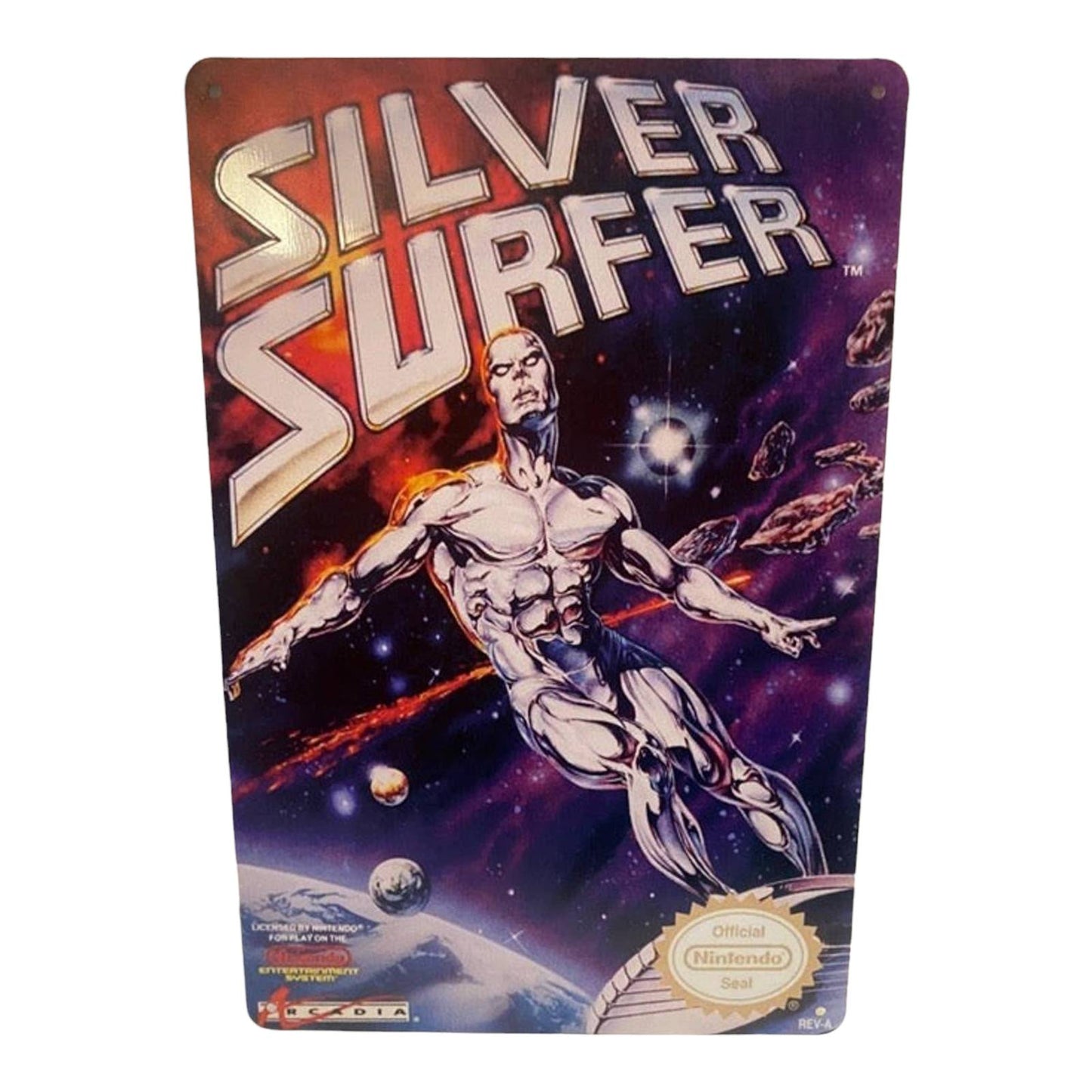 Silver Surfer Nintendo Video Game Cover Metal Tin Sign 8"x12"