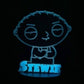 Stewie 3D LED Night-Light 7 Color Changing Lamp w/ Touch Switch